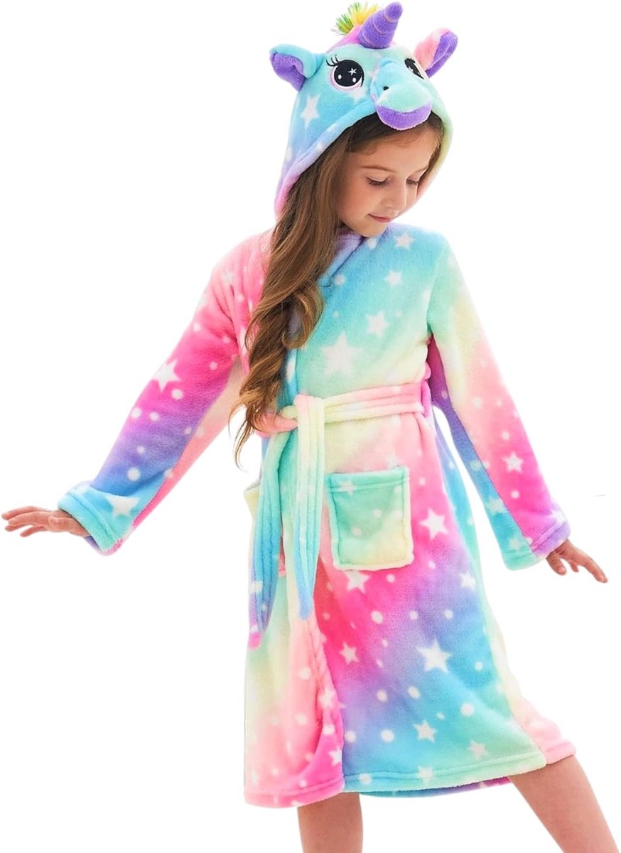 Unicorn Bathrobe for Girls Soft Fleece Bathrobes with Hood - ShopVlot