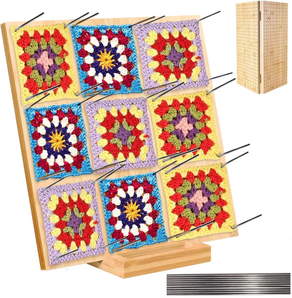Crochet blocking board met 20 pennen, ideaal voor granny squares, breien en haken, houten blokkeer matten, accessoires en cadeaus voor handwerk liefhebbers