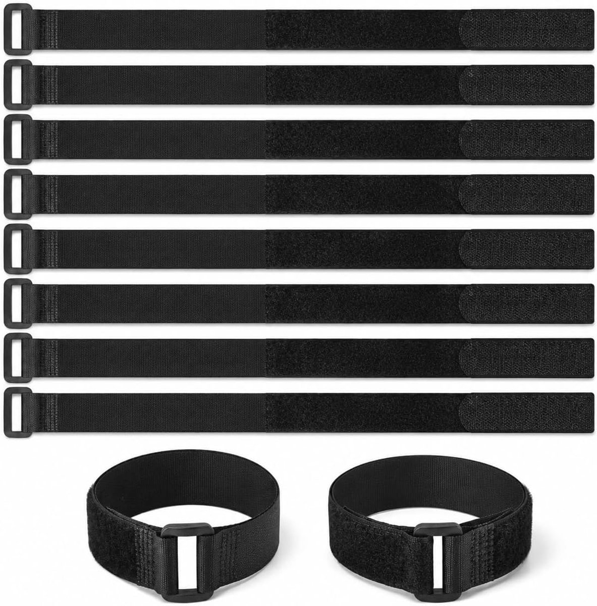 10 stuks klittenband klittenband 50 cm, nylon zwart met flexibele kunststof gesp, herbruikbare kabelbinders voor - ShopVlot