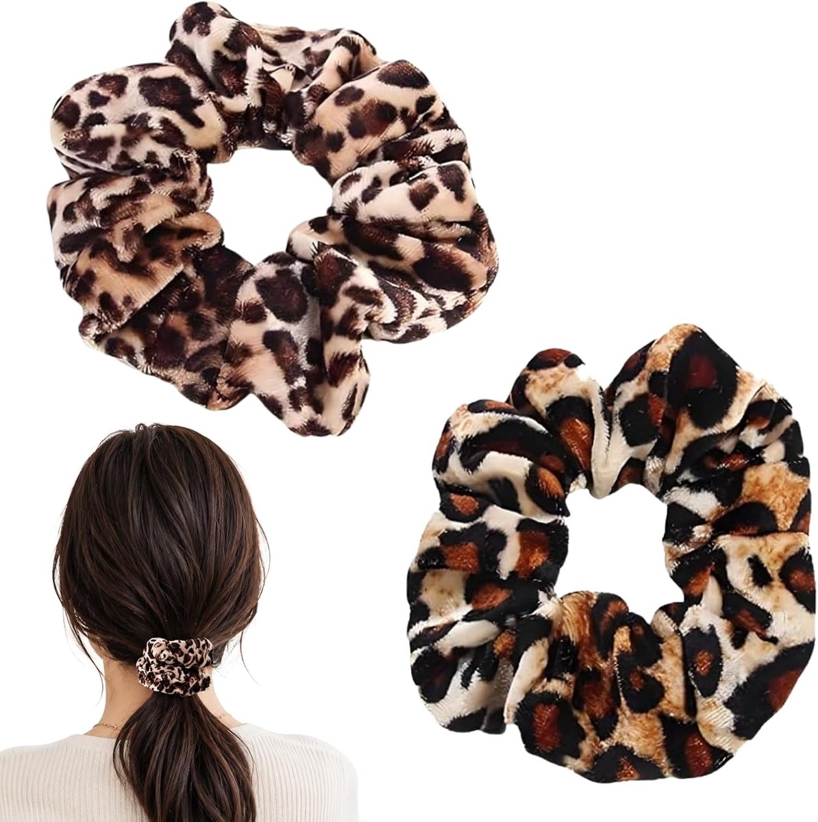 Pack of 2 Velvet Leopard Pattern Hair Bobbles, Premium Elasticity, Fashion Accessories for Updo and Daily Use - ShopVlot