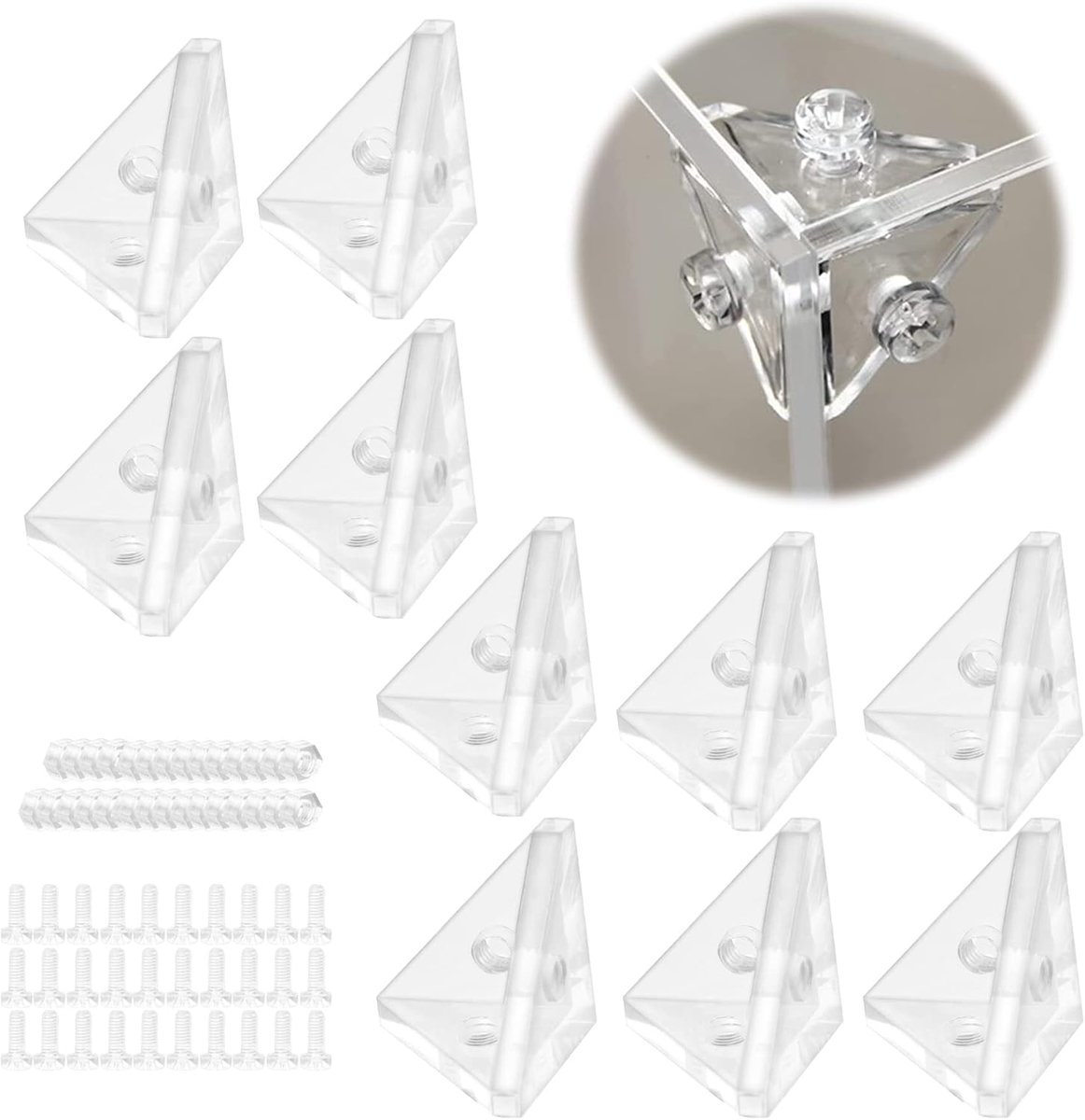 Corner Bracket, Acrylic, Rectangular Corner Holders, Corner Supports, 3 Holes, Connector Holder with Fixing Screws for - ShopVlot