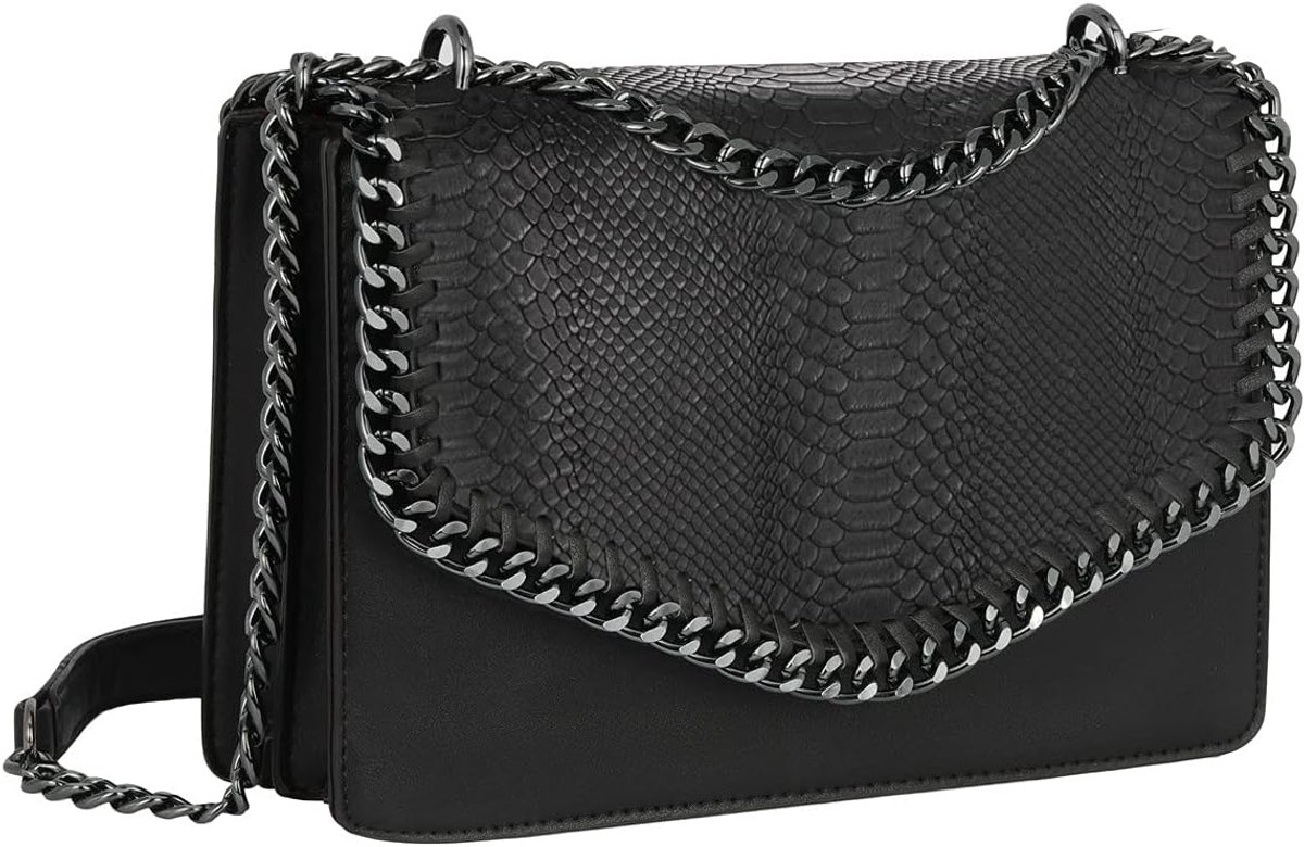 CRAZYCHIC - Ladies Chain Crossbody Bag - Snake PU Leather Shoulder Bag Padded - ShopVlot