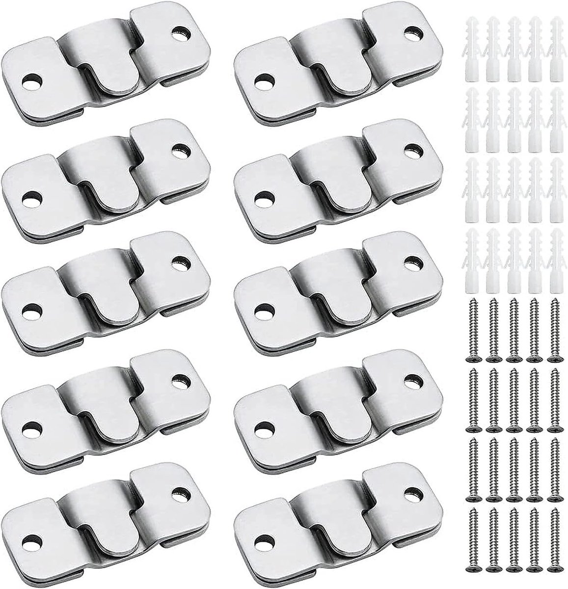 10 Pairs Heavy Duty Stainless Steel Picture Frames Hangers, Interlocking Furniture Connectors, Hooks, Wall Mount - ShopVlot