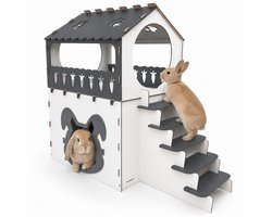 Konijnenhuis XXL – Clapiers – Konijnenverblijf – 70x80x65cm – Groot Konijnenhok – Dierenhuis – Konijnenhokken van MDF – 2 Lagen – Met Trap – Konijnenmeubel Binnen – Konijnenhuisje – Konijnenhok – Clapier – Cabane pour Lapin – Maison pour Lapin