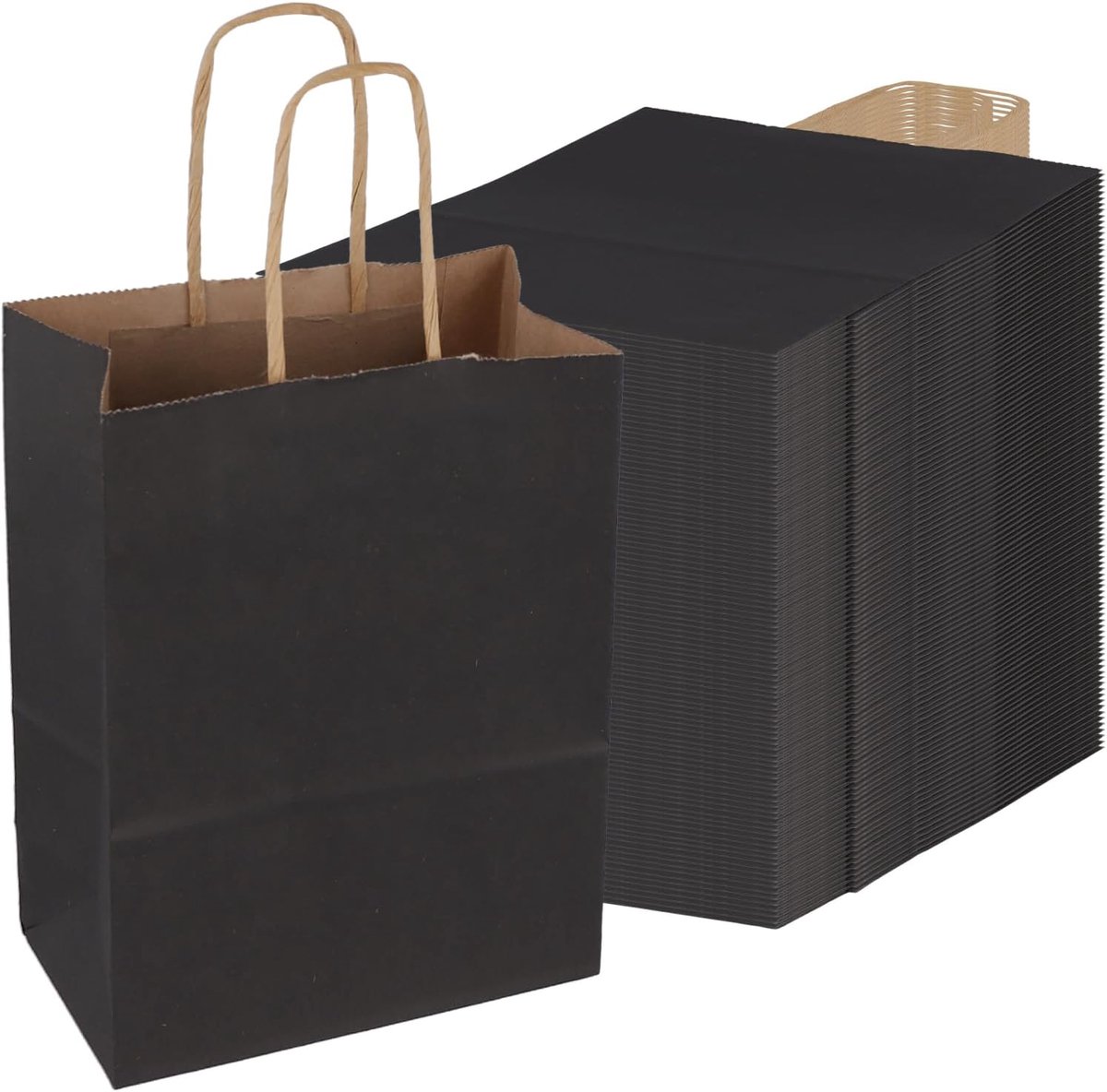 SYUTBOU 100 stuks zwarte papieren cadeauzakjes, 15 x 8 x 21 cm, papieren zakken met handvat, kleine papieren zakjes - ShopVlot