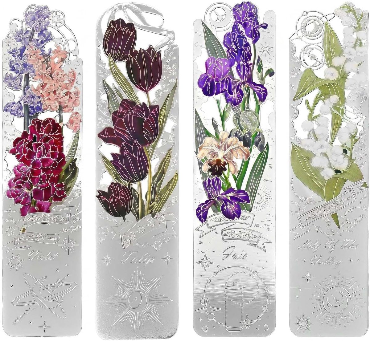 4 stuks bladwijzers Lris tulp bladwijzers lelietjes viooltjes gepersonaliseerd opengewerkt design bookmark een passend - ShopVlot