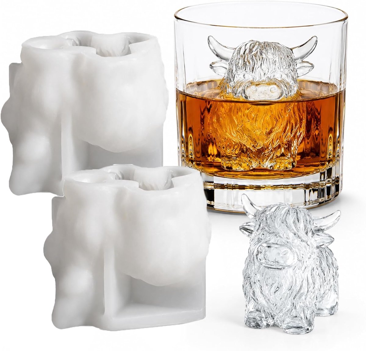 IJsblokjesvorm Highland Cow - 3D siliconen - 2 stuks - unieke decoratie voor dranken - ShopVlot