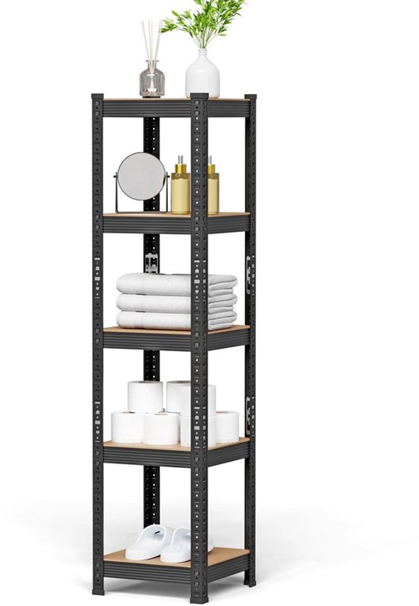 Opbergrek met 5 niveaus, 37 x 37 x 150 cm, verstelbare planken, industriële stijl, voor keuken, woonkamer