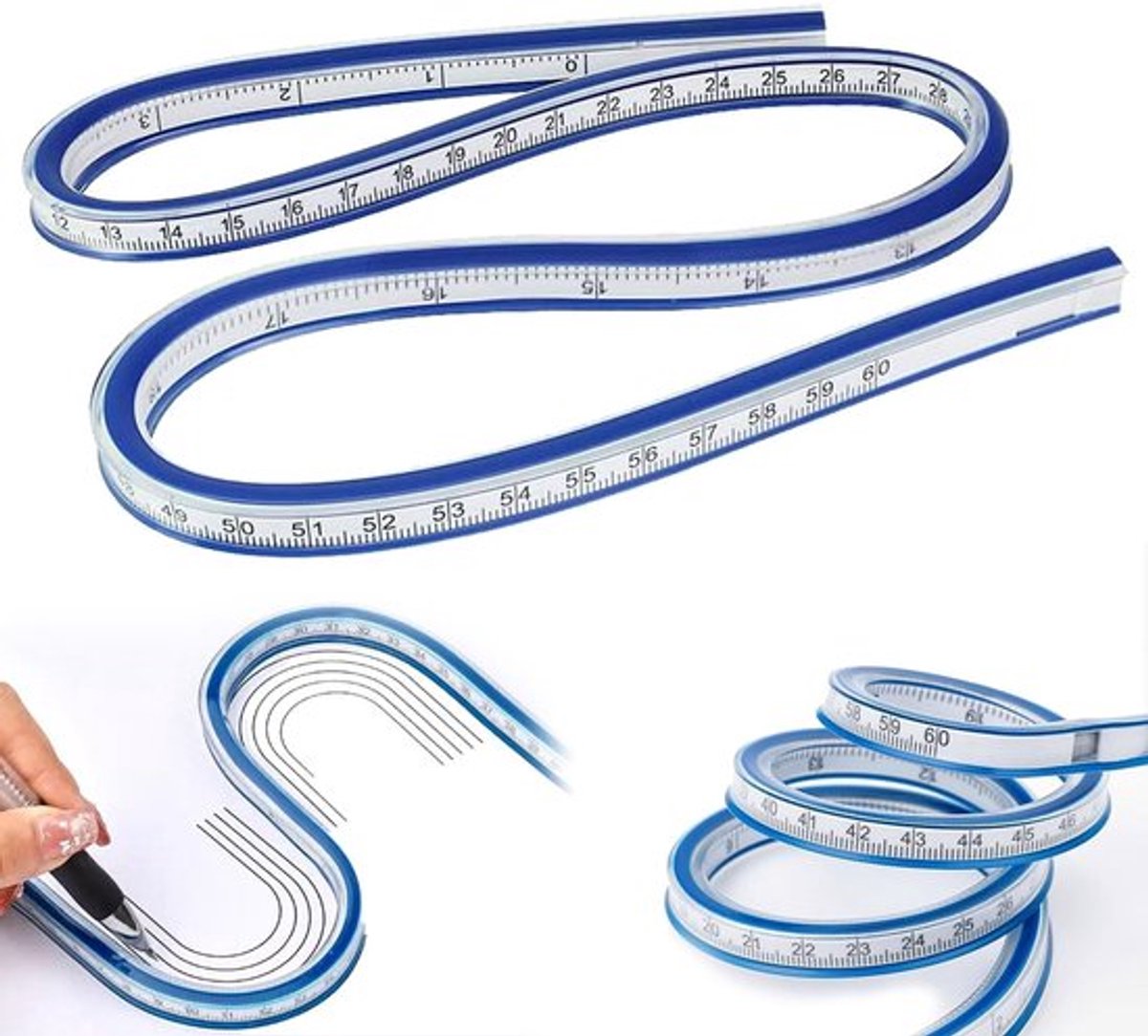 Flexibele Liniaal 60 cm - Dubbelzijdige Meetlat - PVC/Metaal - Voor Tekeningen - Kledingontwerp - Schokbestendig - Curve Ruler