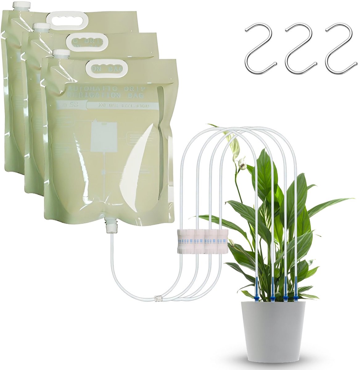 Planten irrigatie druppelirrigatiezak 6,5 l - 3 stuks - 4 instelbare ventielen - ideaal voor kamerplanten - ShopVlot