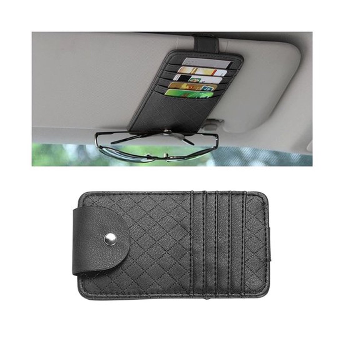 Zonneklep Organizer Verstelbaar - Multifunctionele Tas - Kaarthouder - PU-leer - Zwart - 14,5 x 8,5 cm - Auto Organizer