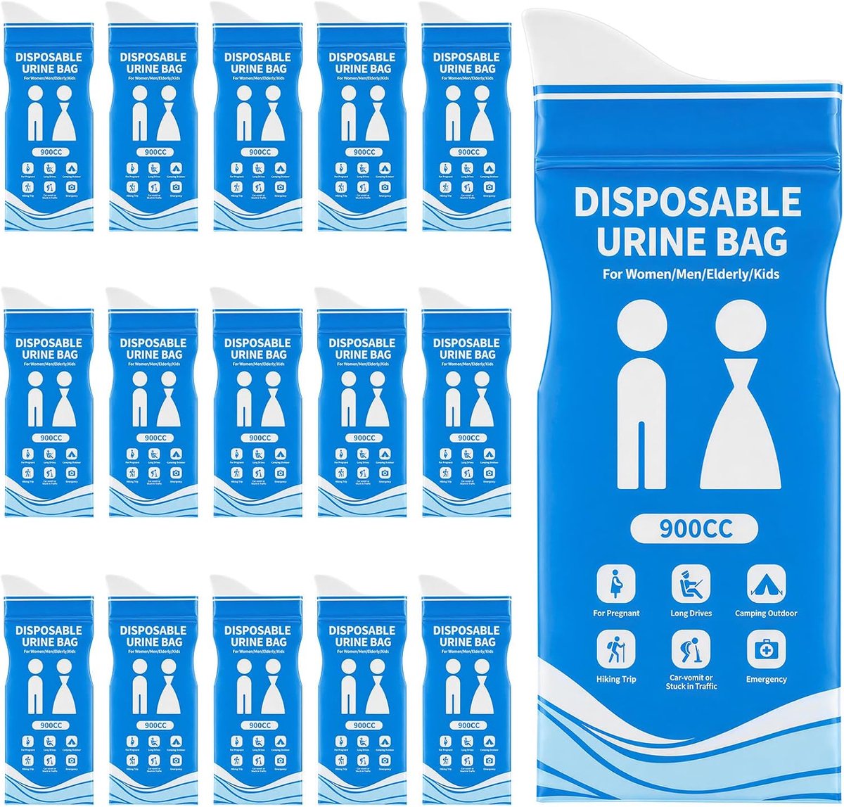 Draagbaar urinoir heren 16 stuks - 900 ml capaciteit - ideaal voor onderweg - voorkomt gênante situaties - ShopVlot
