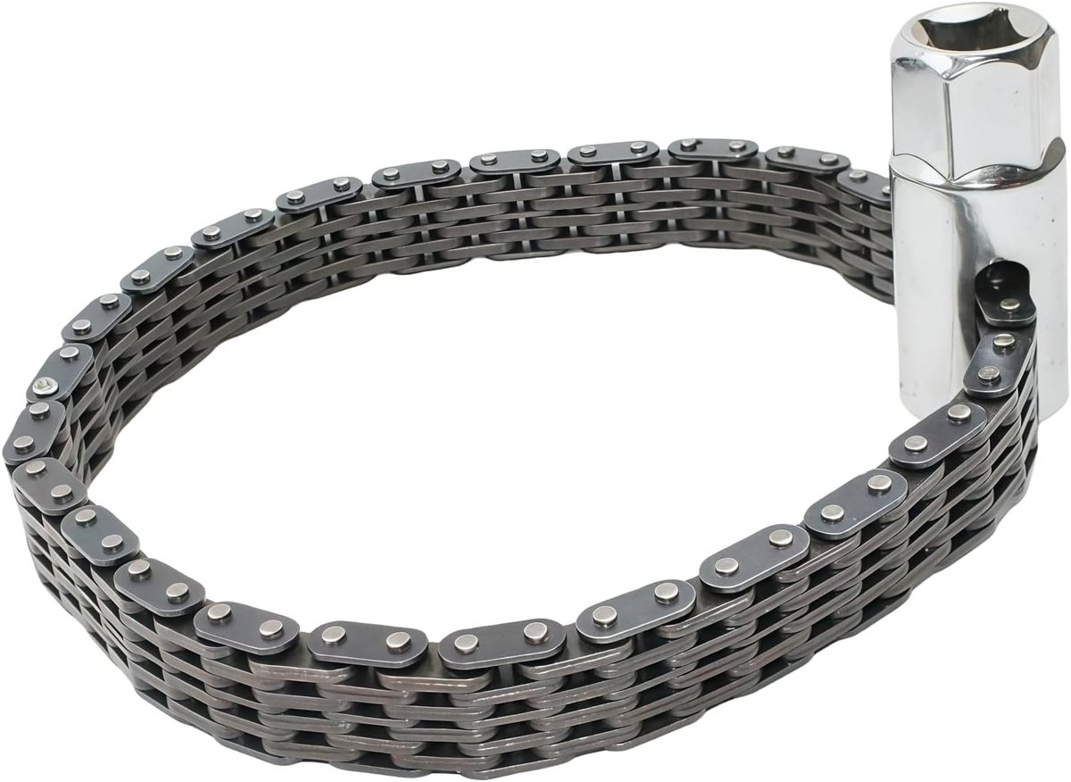 Oliefilter sleutel 14cm - 52 knopen en dubbele ketting - robuust chroom vanadium staal - universeel voor auto - ShopVlot