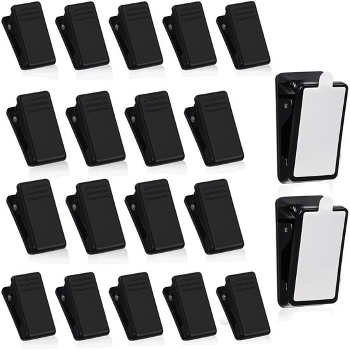 Veerclips 20 Stuks - Zelfklevend - Mini-Wandclips - Kleefklemmen - Outdoor - Zwart Kunststof/Metaal - 2,6 x 1,3 x 1,2 cm - Decoratieclips