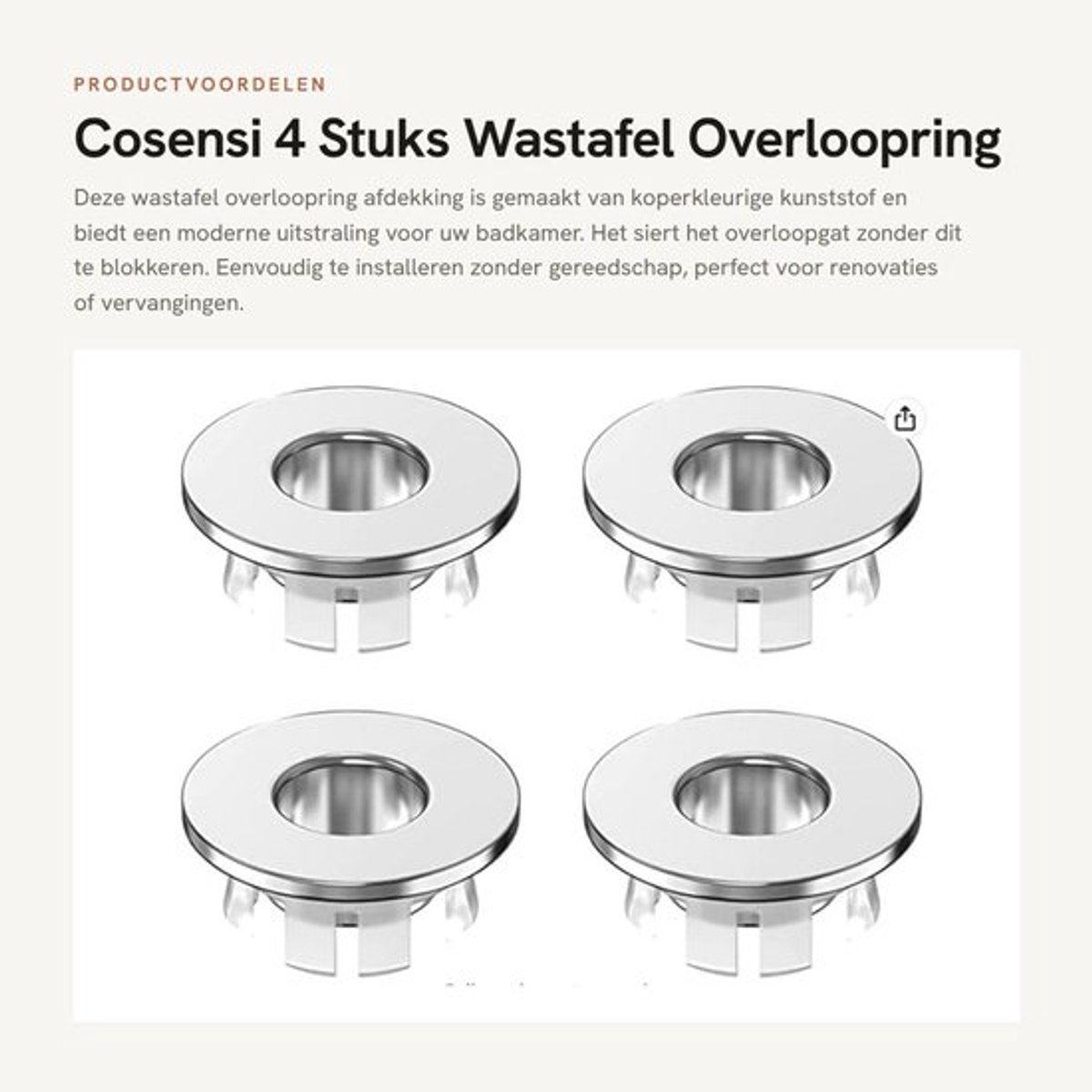 4 Stuks Wastafel Overloopring Afdekking voor Badkamer