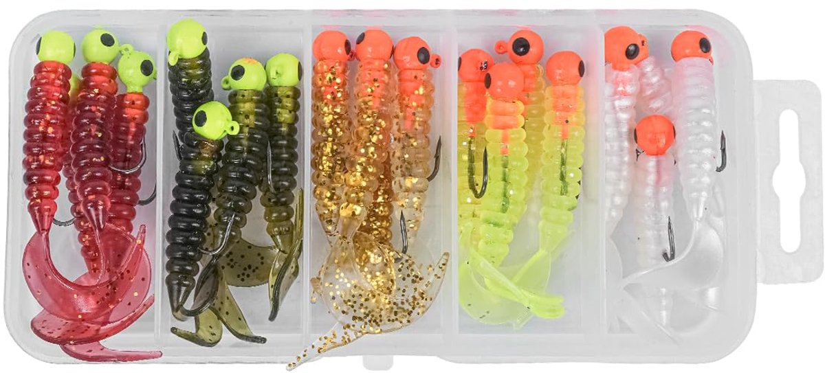 Vislokmiddelen set 20 stuks 5 cm bionische wormen - met 2,4 g haken - ideaal voor baars, forel en snoek - ShopVlot