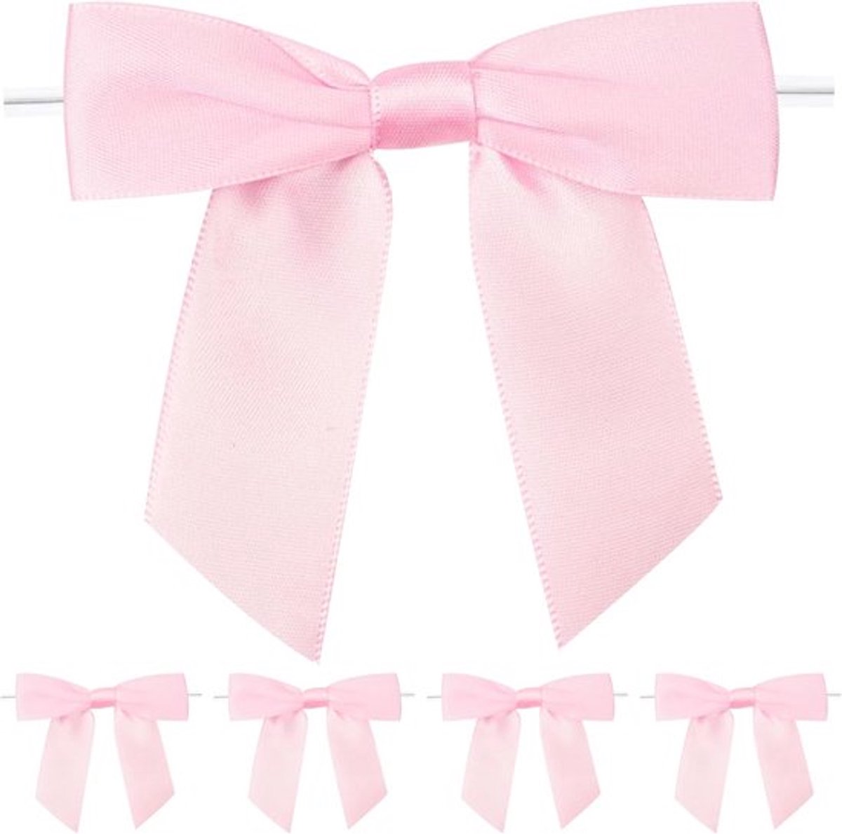 SnelShoppen - Zelfklevende Roze Satijnen Strikken met Draad 9 x 8.5 cm - Decoratieve Bogen voor Cadeaus, Bloemstukken, Kerstboom - 50 Stuks