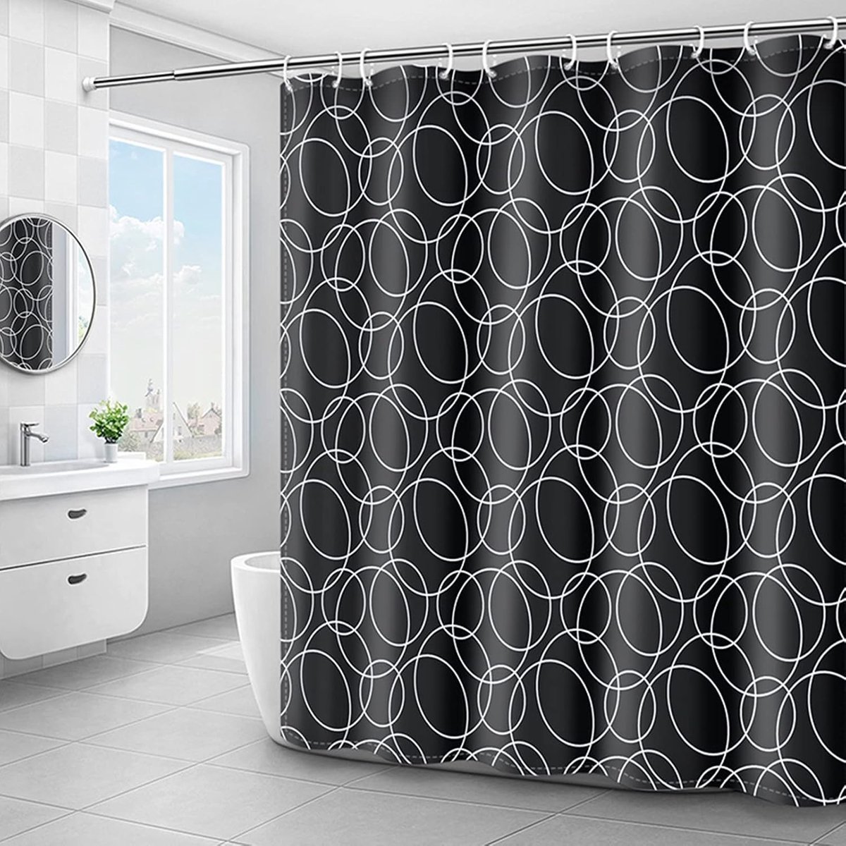Douchegordijn badkuip 150x180 cm - polyester zwart - waterdicht - stijlvol en praktisch - ShopVlot