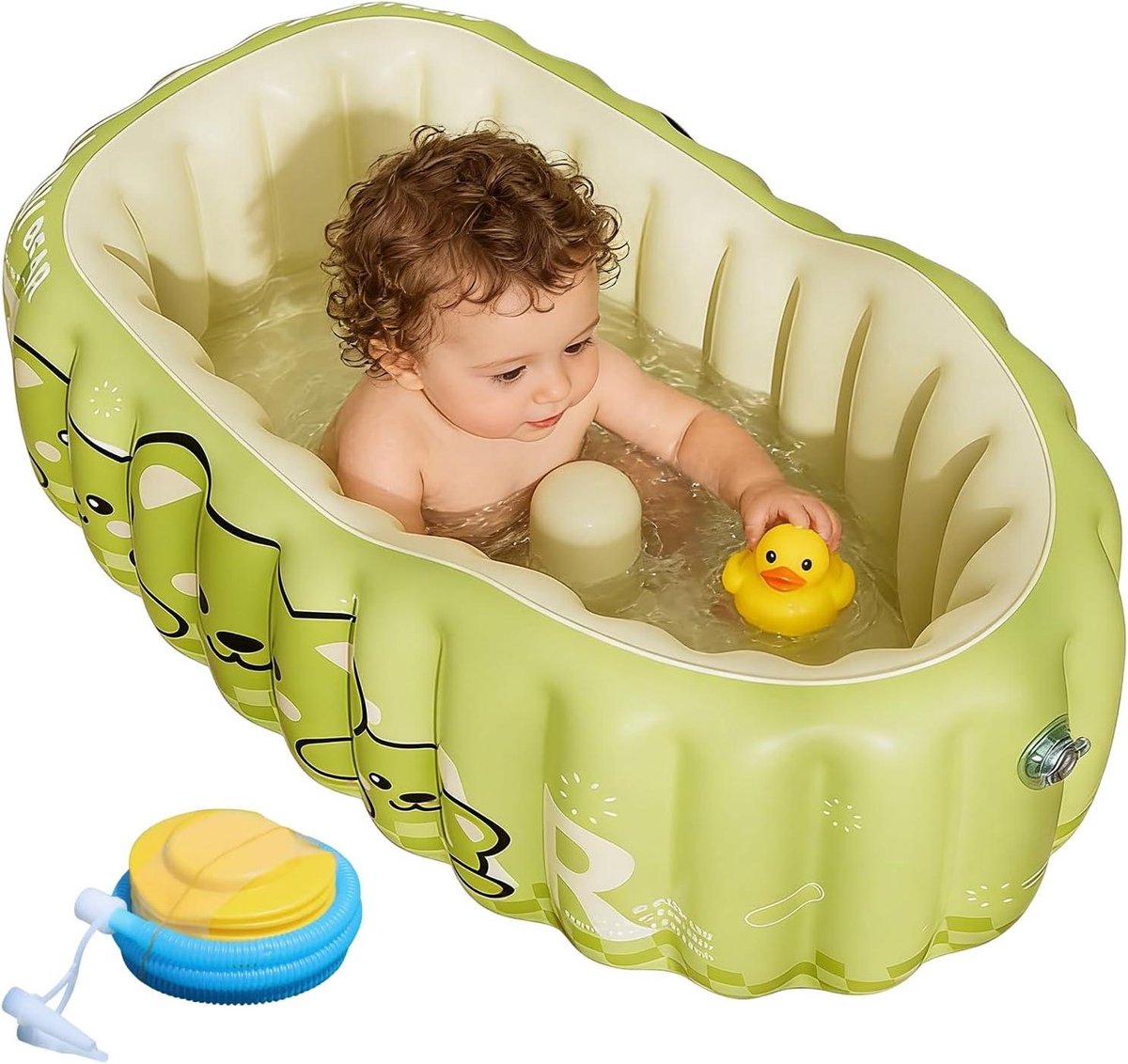Opblaasbaar babybad - Draagbare badkuip - Baby verzorging - Met ingebouwde luchtpomp - 90 x 58 x 34 cm - Groen