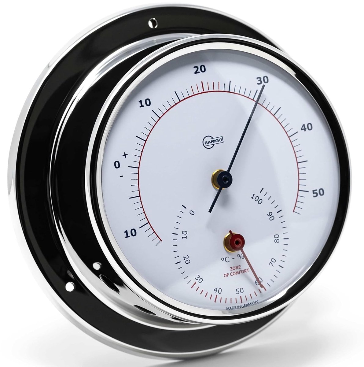 BARIGO 983RFPO.AV SKY Thermo-Hygrometer, Synthetic, 110 x 35 mm, with Bimetallic Thermometer, Polished Stainless - ShopVlot