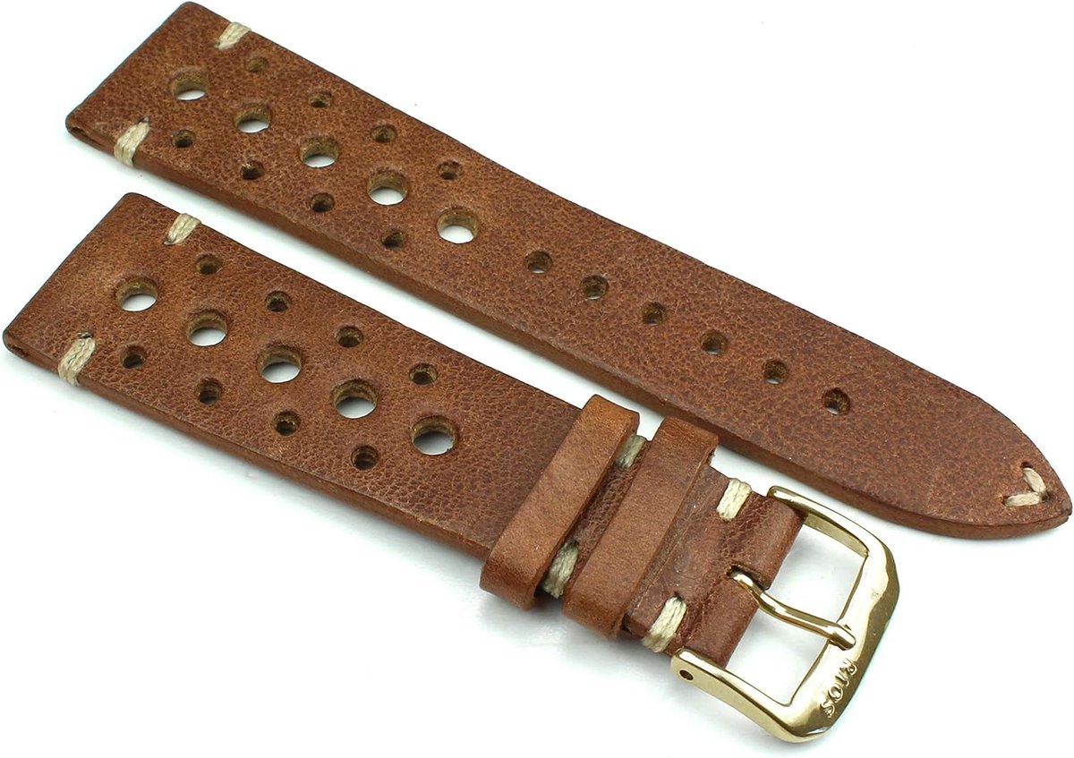 RIOS1931 Rallye Vintage Cow Leather Watch Strap Handmade in Germany Robust 22mm Brown - ShopVlot