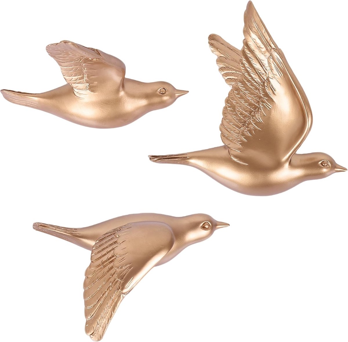 SHENGTIAN 3-delige 3D gouden vogel muur opknoping - gouden muur decor vliegende vogels muur sculpturen, hars reliëf - ShopVlot