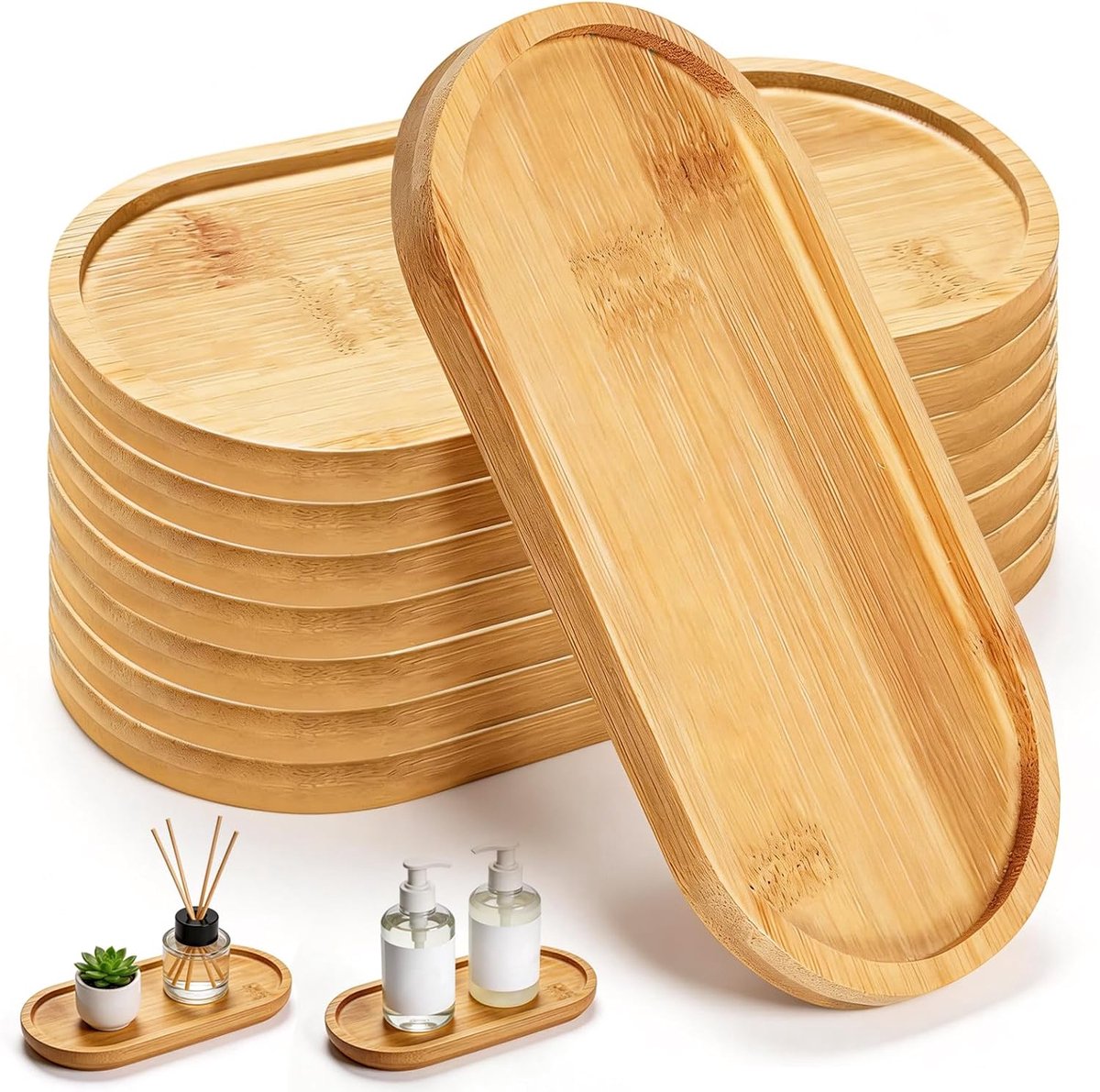 Serveerdienblad, set van 8 ovale houten borden, 17,5 x 8,8 x 1 cm, decoratieve dienbladen voor het serveren van - ShopVlot