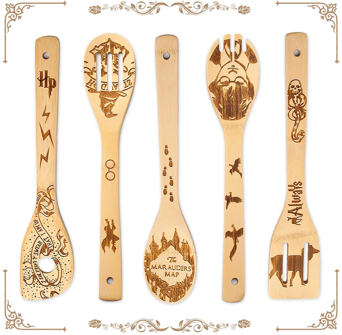 YALiya Houten lepelset met 5 grappige magische bamboe lepels, keukenaccessoires om te koken, housewarmingscadeau - ShopVlot