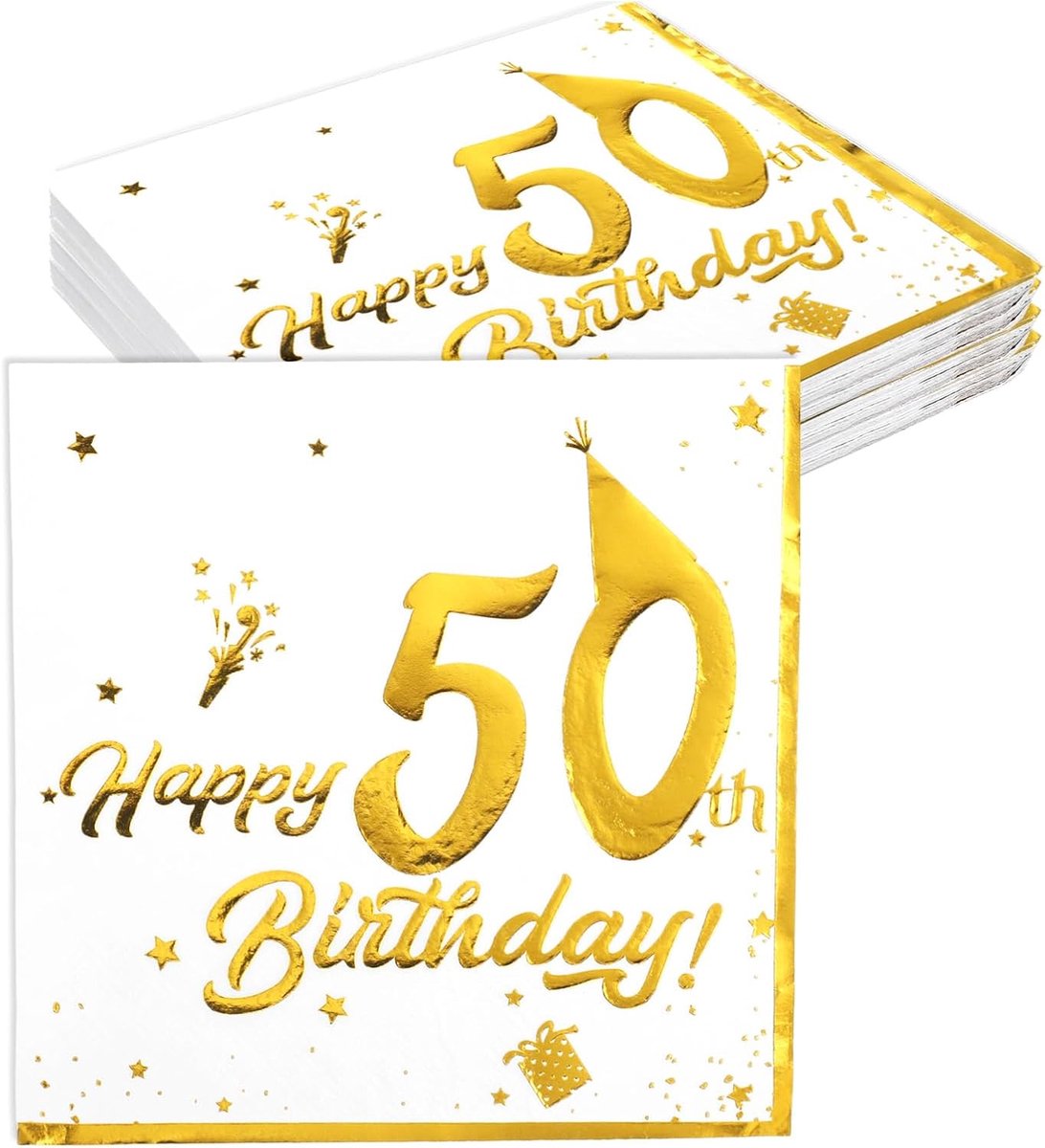 40 stuks servetten 50e verjaardag, servetten goud wit, Happy Birthday decoratie 50e verjaardag mannen vrouwen, gouden - ShopVlot