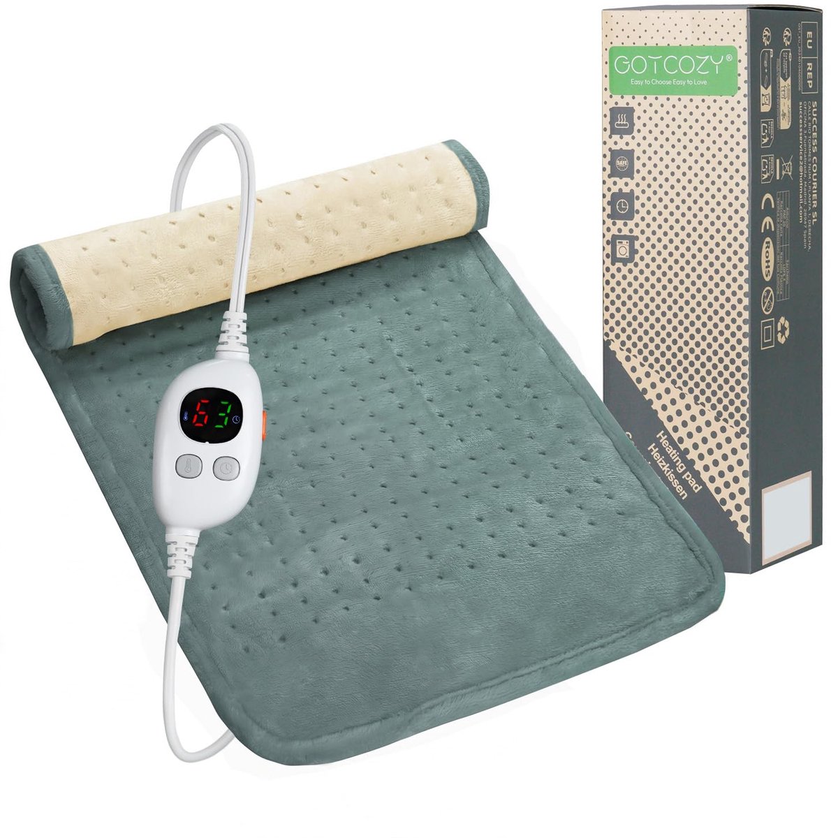 GOTCOZY Elektrisch Verhitingskussen met automatische 30×60 cm Groen - ShopVlot