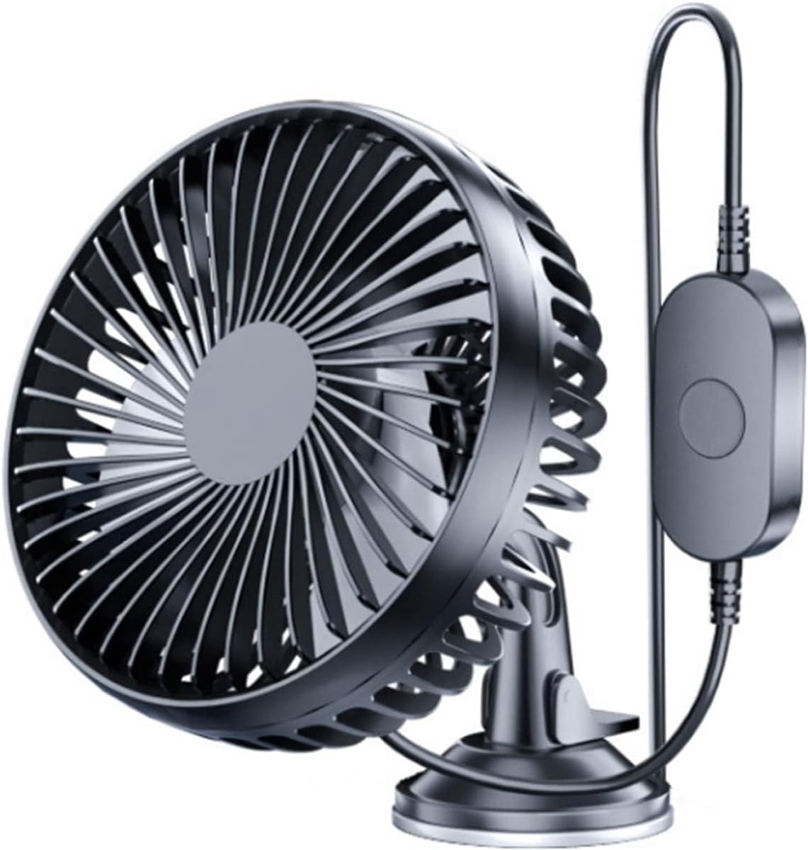 Ventilator voor auto, 12 V, elektrisch, 360 graden draaibaar, 3 snelheden, draagbare USB-ventilator, stil, voor - ShopVlot