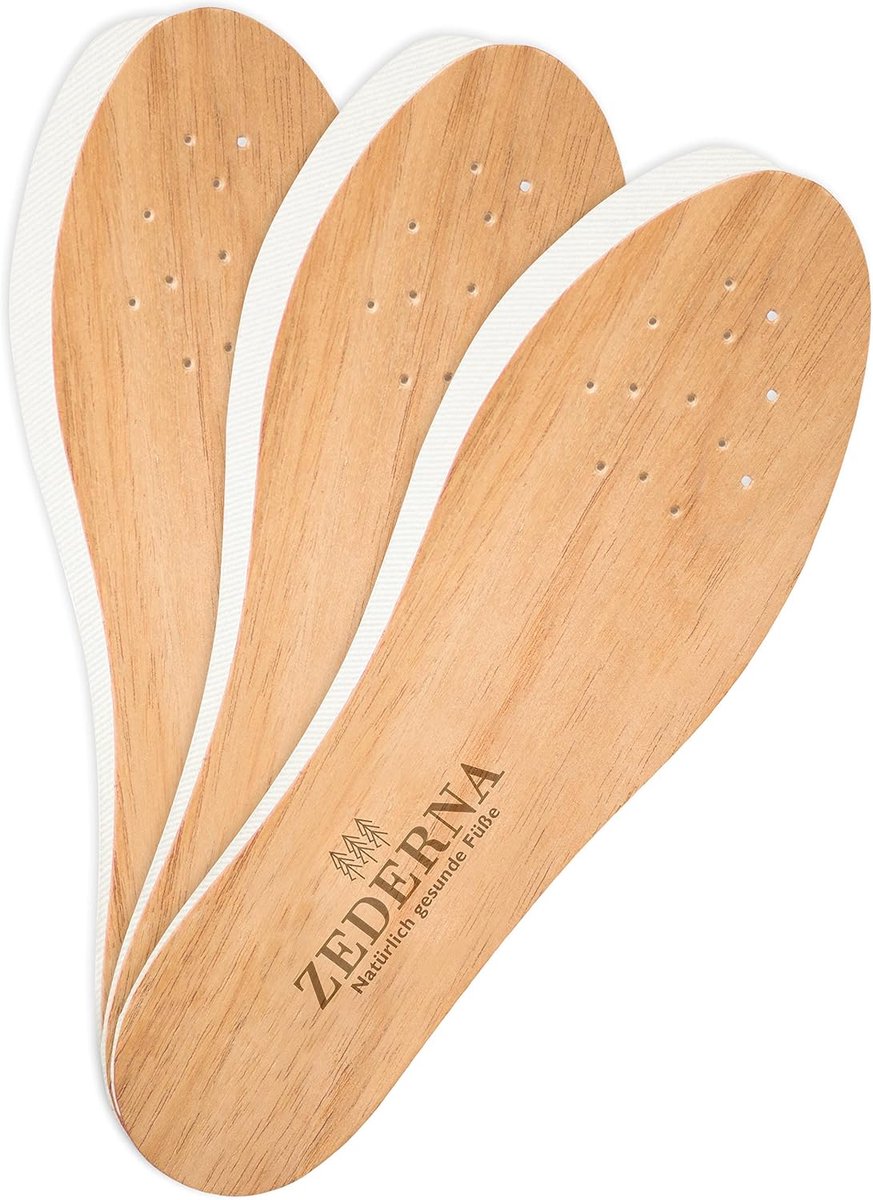 Cedar Wooden Insoles, 3 Pair, Women and Men, 46 - Natural cedar wood absorbs moisture and neutralises foot and shoe - ShopVlot