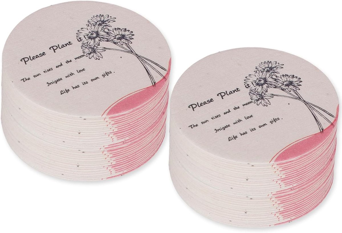 40 stuks plantbaar zaadpapier in ronden, wenskaarten, handgemaakt van gerecycled zaadpapier met wilde bloemenzaden - ShopVlot