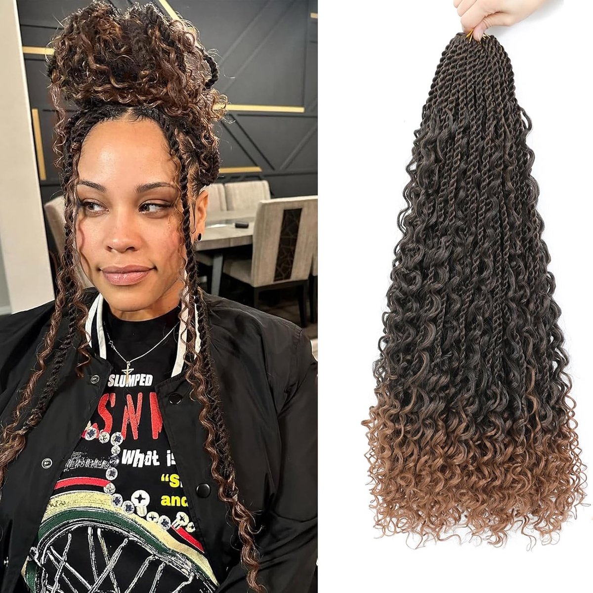 Senegalese Twist Crochet Braids with Curly Ends 8Packs Boho Island Twist Crochet Hair Pre-looped Goddess Box Braids - ShopVlot