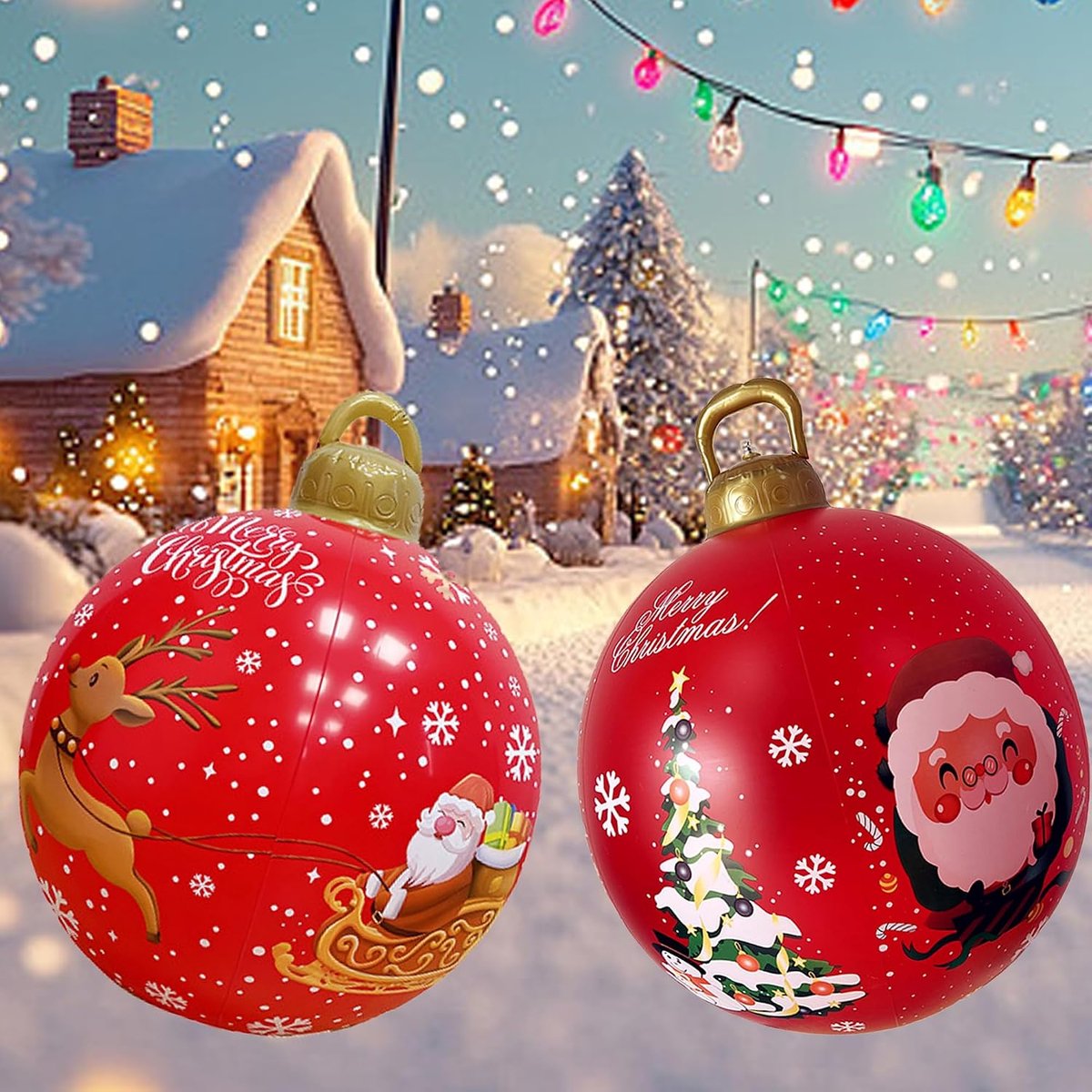 Opblaasbare Kerstballen 60 cm - Set van 2 - PVC Decoratie - Brengt feestelijke sfeer - ShopVlot