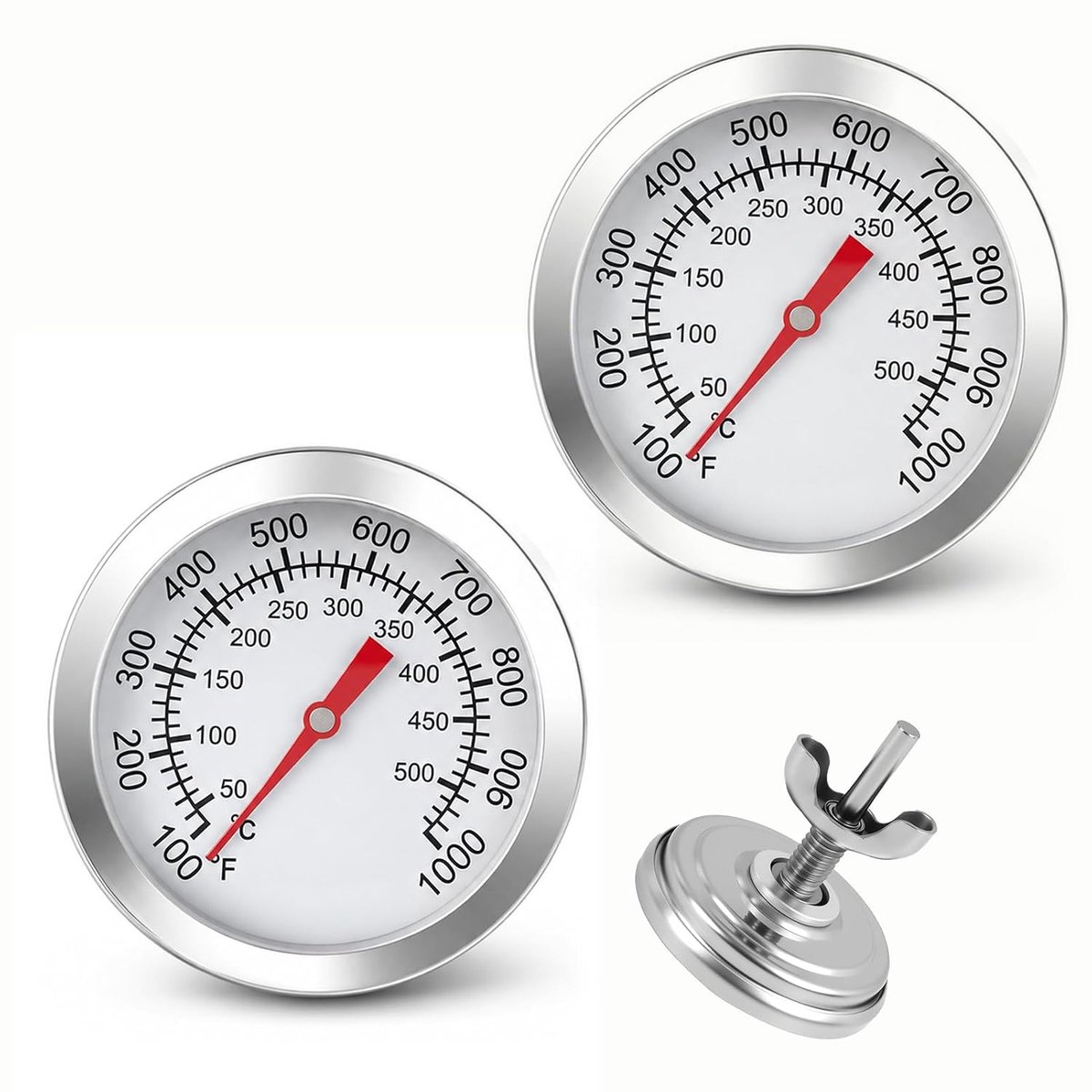 Barbecue-thermometer 2 stuks - roestvrij staal - analoog - nauwkeurige temperatuurweergave - ShopVlot