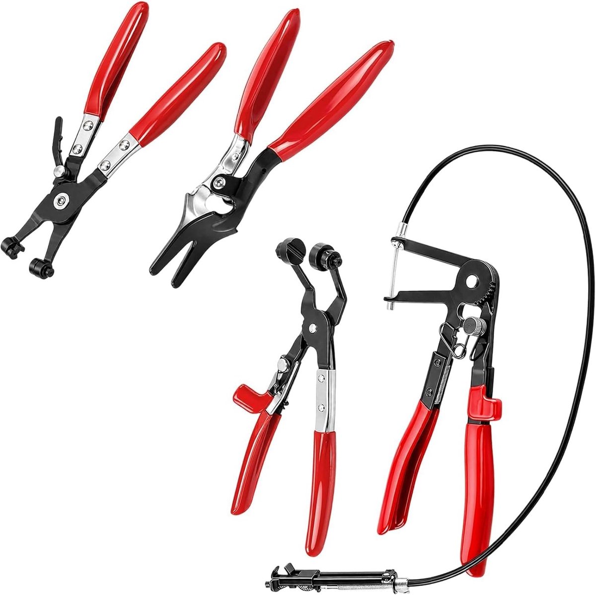 Slangklemtang set 4 stuks - veerbandklemtang met rechte hals - verstelbaar voor slangklemmen 5-50 mm - ShopVlot