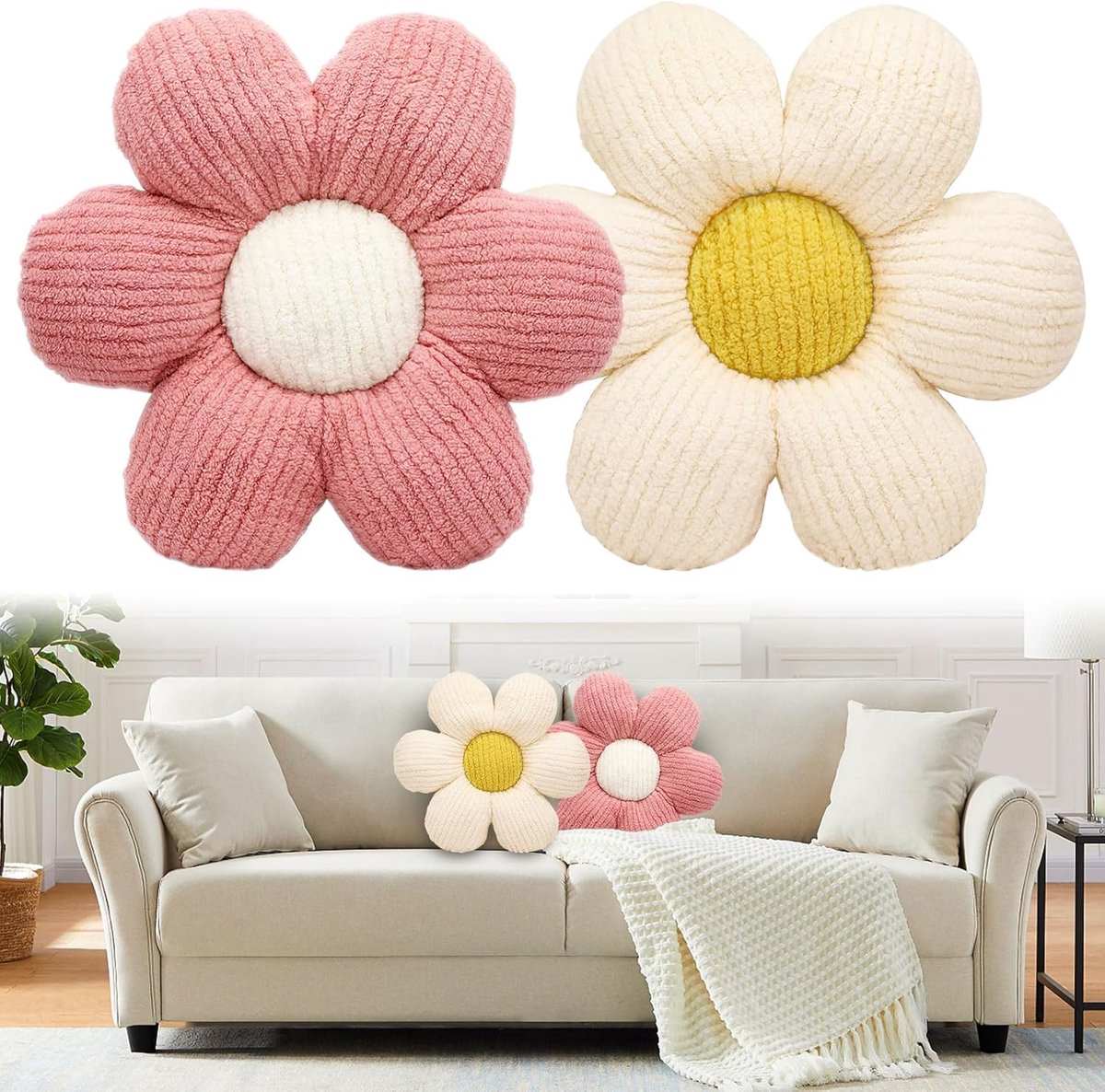 Bloemkussens 40 x 40 cm - Pluche - Zacht en comfortabel - Perfect voor kinderkamer - ShopVlot