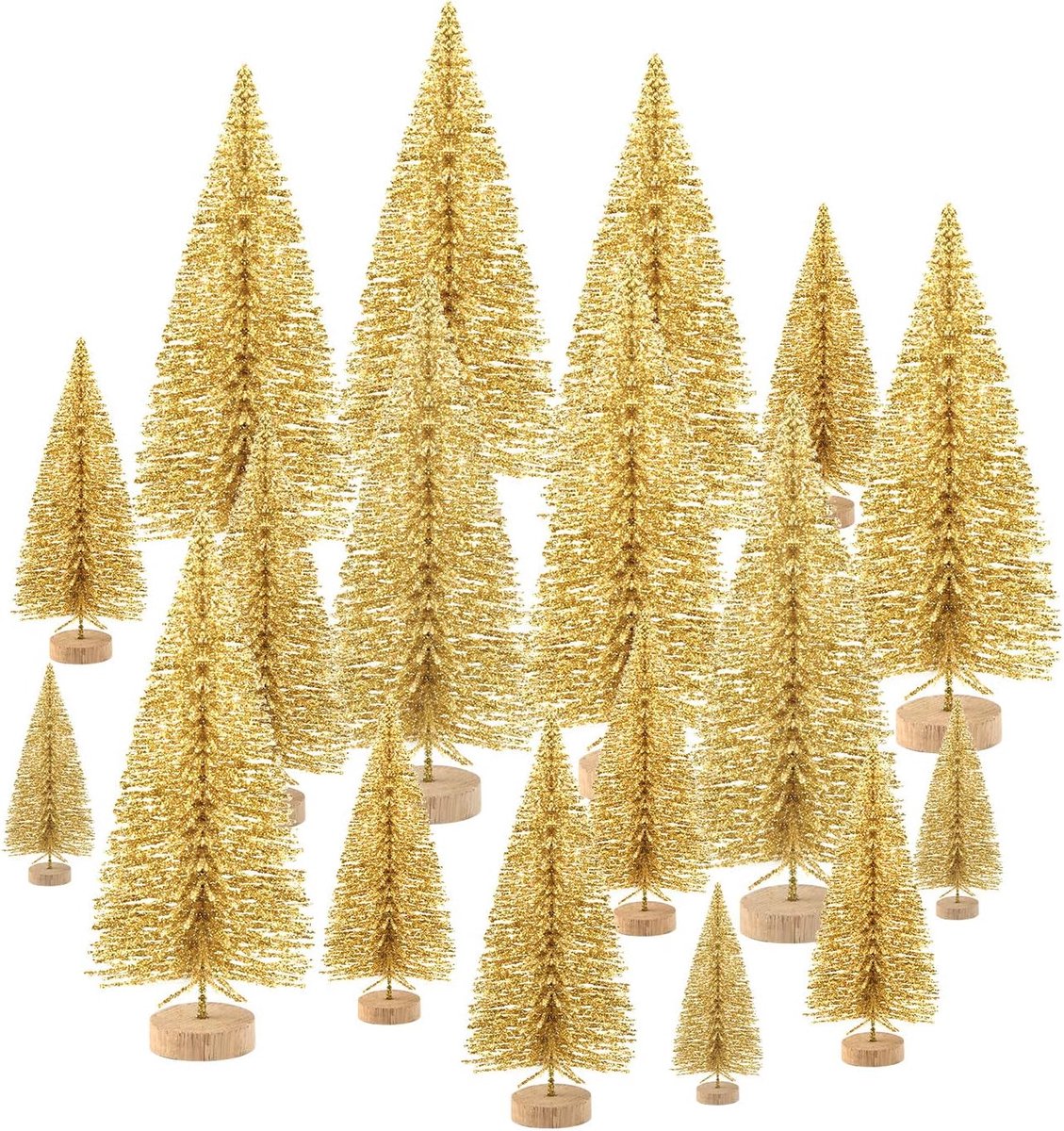 Miniatuur kerstbomen set - goudkleurig - 5 verschillende maten - perfect voor decoratie - ShopVlot