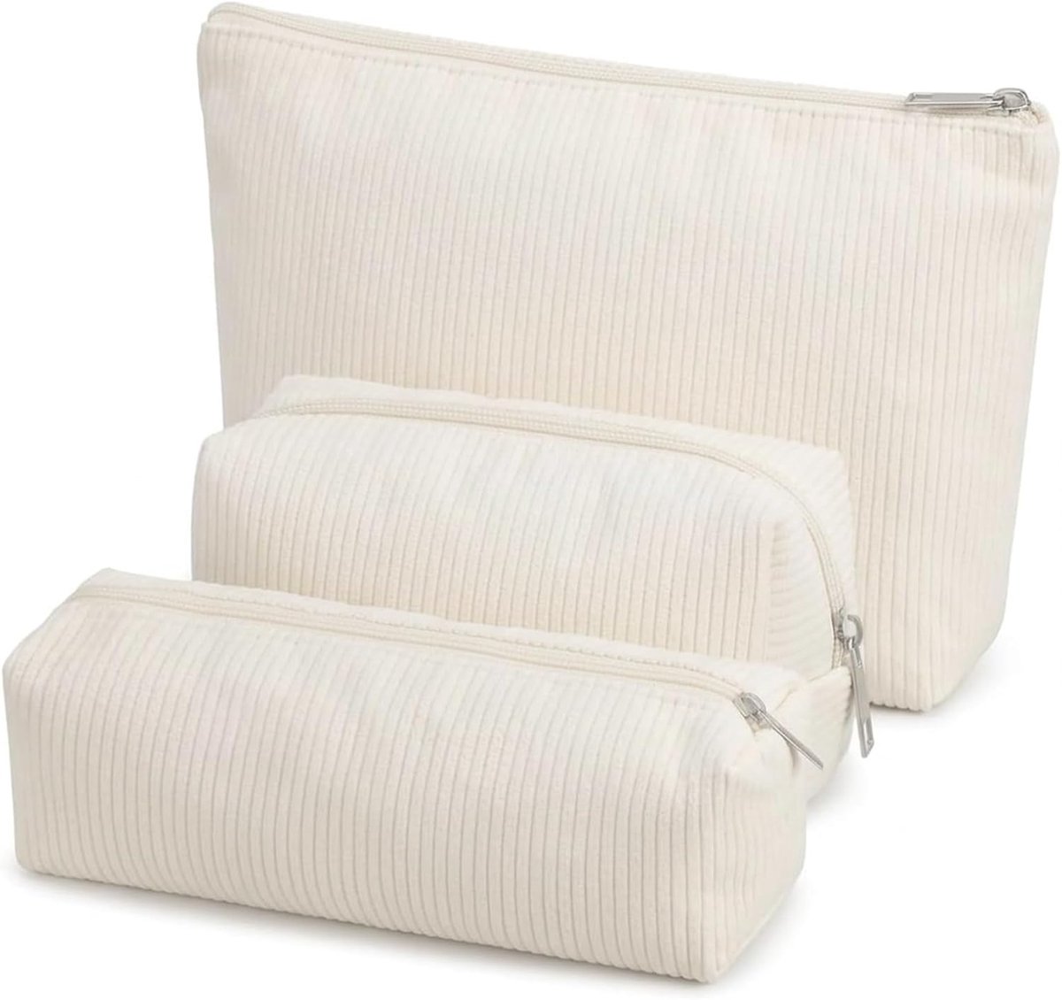 Kosmetyczka schoudertas - witte corduroy - 3 stuks - multifunctioneel voor meisjes en vrouwen - ShopVlot