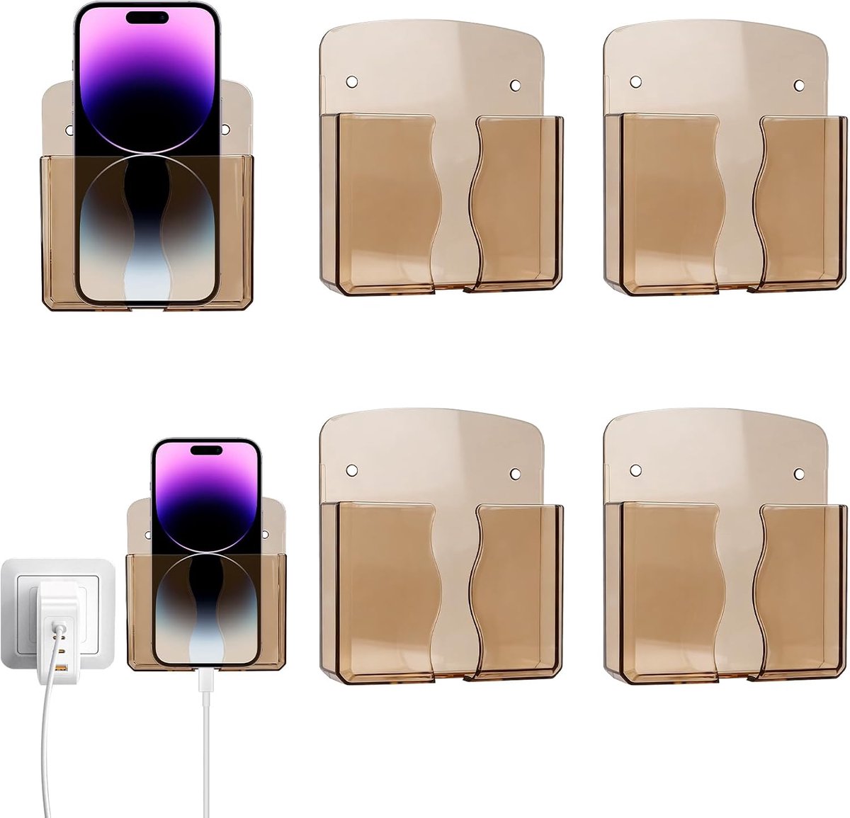 mobiele telefoon wandhouder set van 4 - hoogwaardig PC-materiaal - muurhouder met laadstandaard - ShopVlot