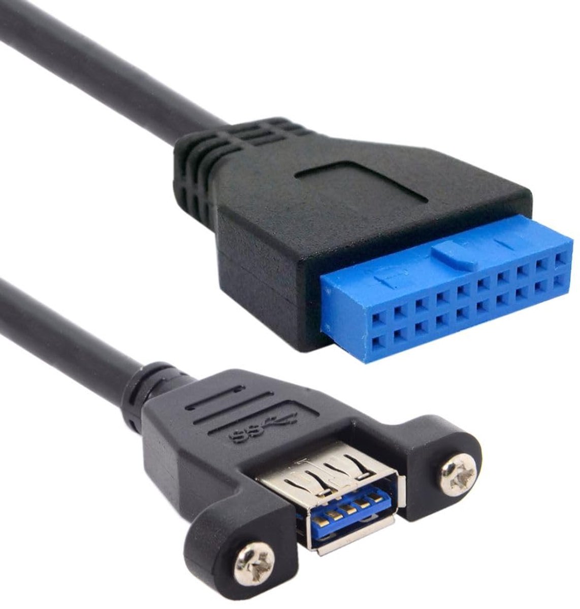 USB 3.0 20 Pin header adapter kabel 25cm - vrouwelijke schroefbevestiging - 2 USB 3.0 poorten - ShopVlot