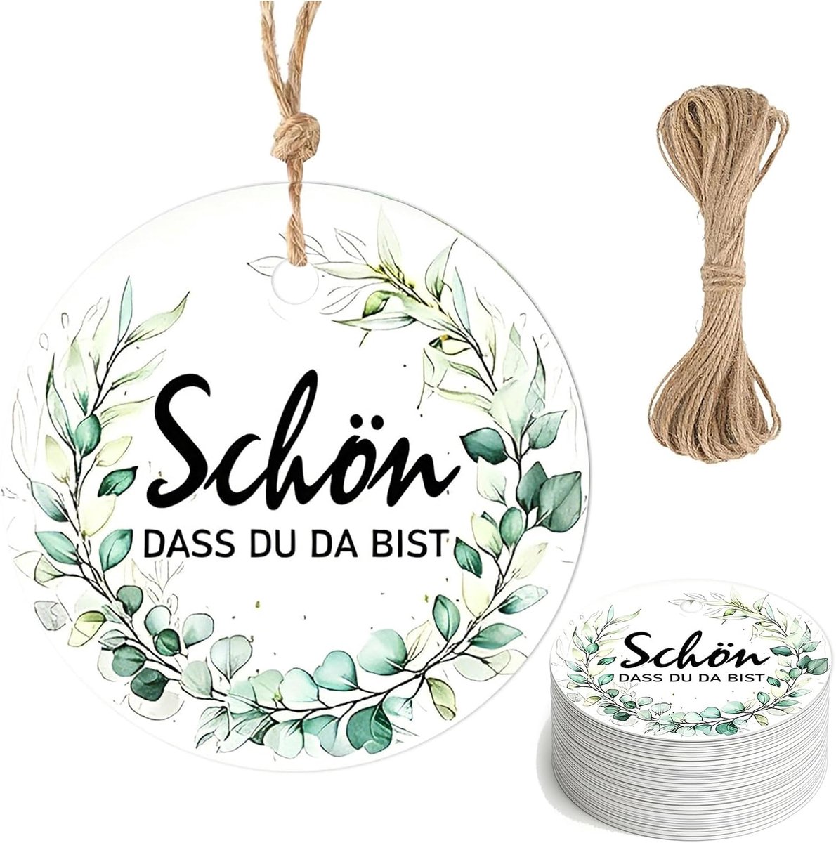 Cadeauhangers 5 cm - Wit papier - Met jute koord - Perfect voor bruiloften en feesten - ShopVlot