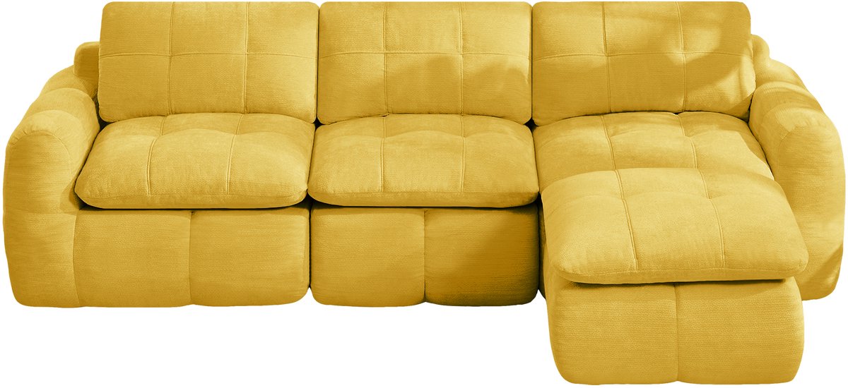 OKWISH Hoekbank 264 x 160 x 68 cm - 3-Zits L-Vormige Modulaire Bank Met Ottoman - Montagevrij Voor Woonkamer Of Appartement - Chenille - Geel