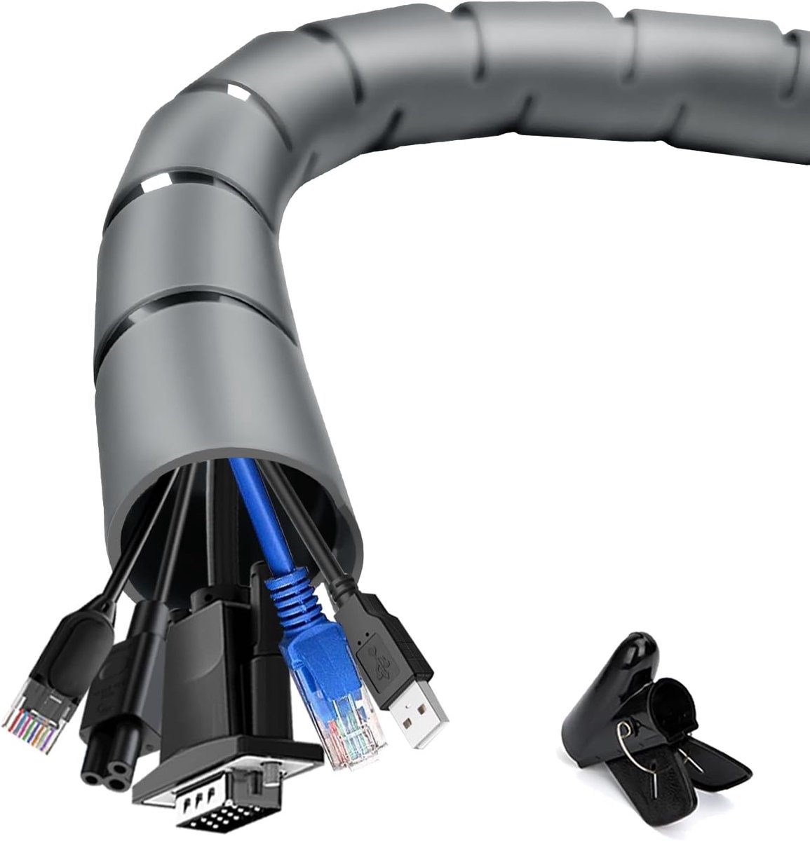Kabelslang 2 x 1,5 m - Grijs - Flexibele kabelbescherming - Voor kabelmanagement tv en computer - ShopVlot