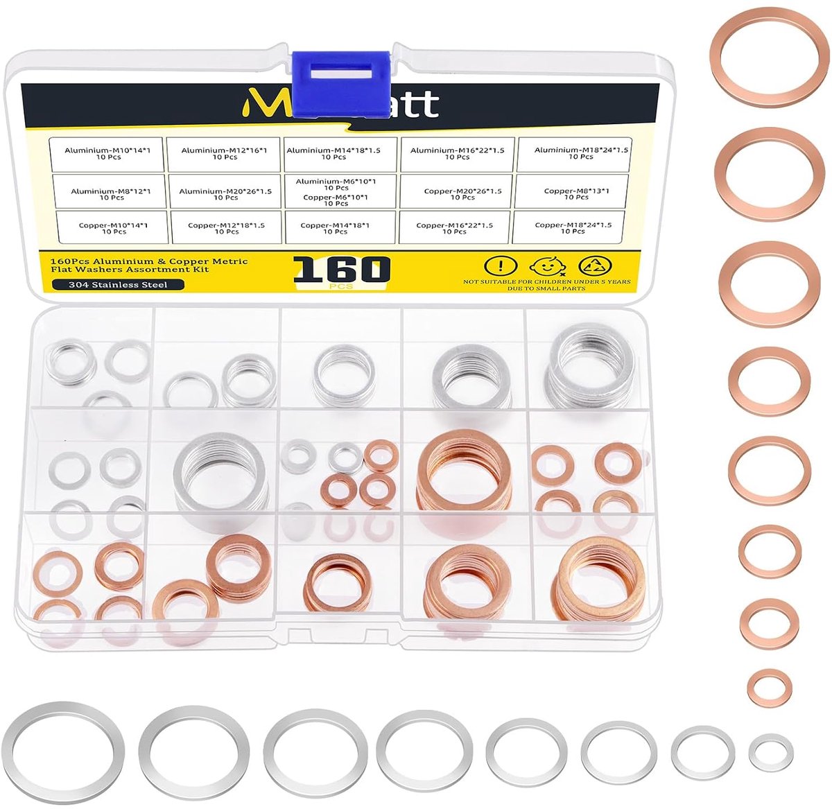 Oliefilterdop en pakking set - 160 stuks - aluminium en koper - inclusief opbergdoos - ShopVlot