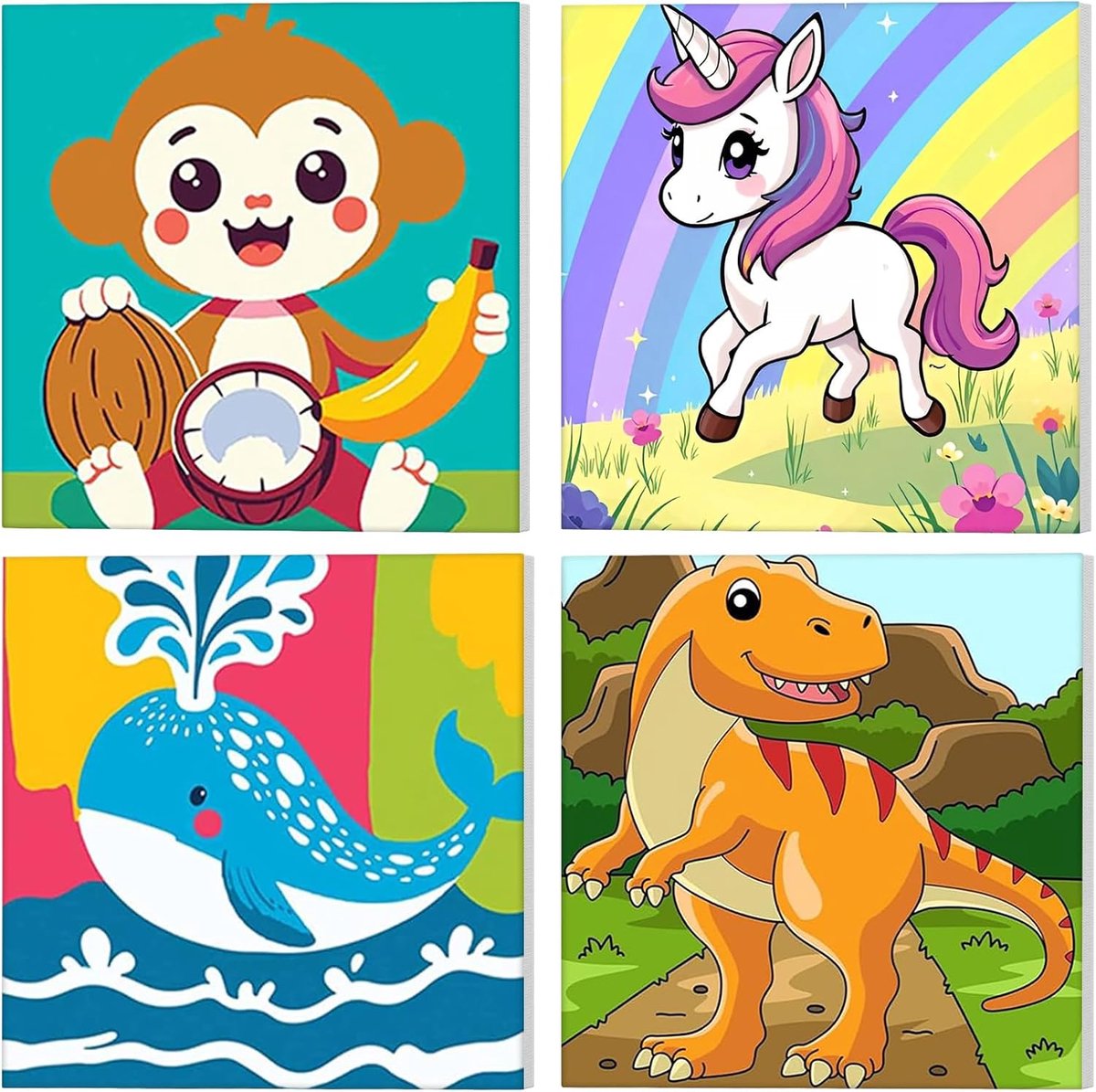 Schilderen op nummer set - 4 ingelijste schattige dieren - DIY schilderij voor volwassenen - Creatieve ontspanning - ShopVlot