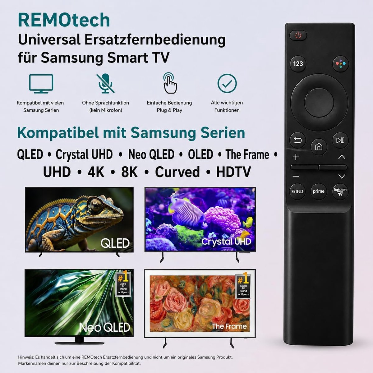 Universele vervangende afstandsbediening voor Samsung Smart TV Crystal QLED OLED Curved HDTV 4K 8K UHD The Frame TV - ShopVlot thumbnail 3