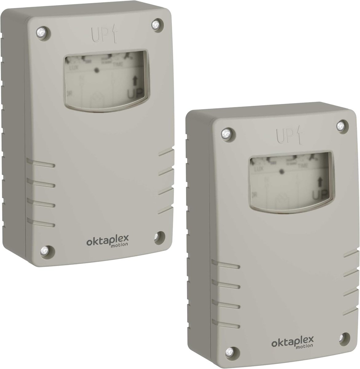 Oktaplex Bela Set of 2 Outdoor Twilight Switches with Shut-Off Timer IP65 230V Gray-White Adjustable Dusk Sensor - ShopVlot