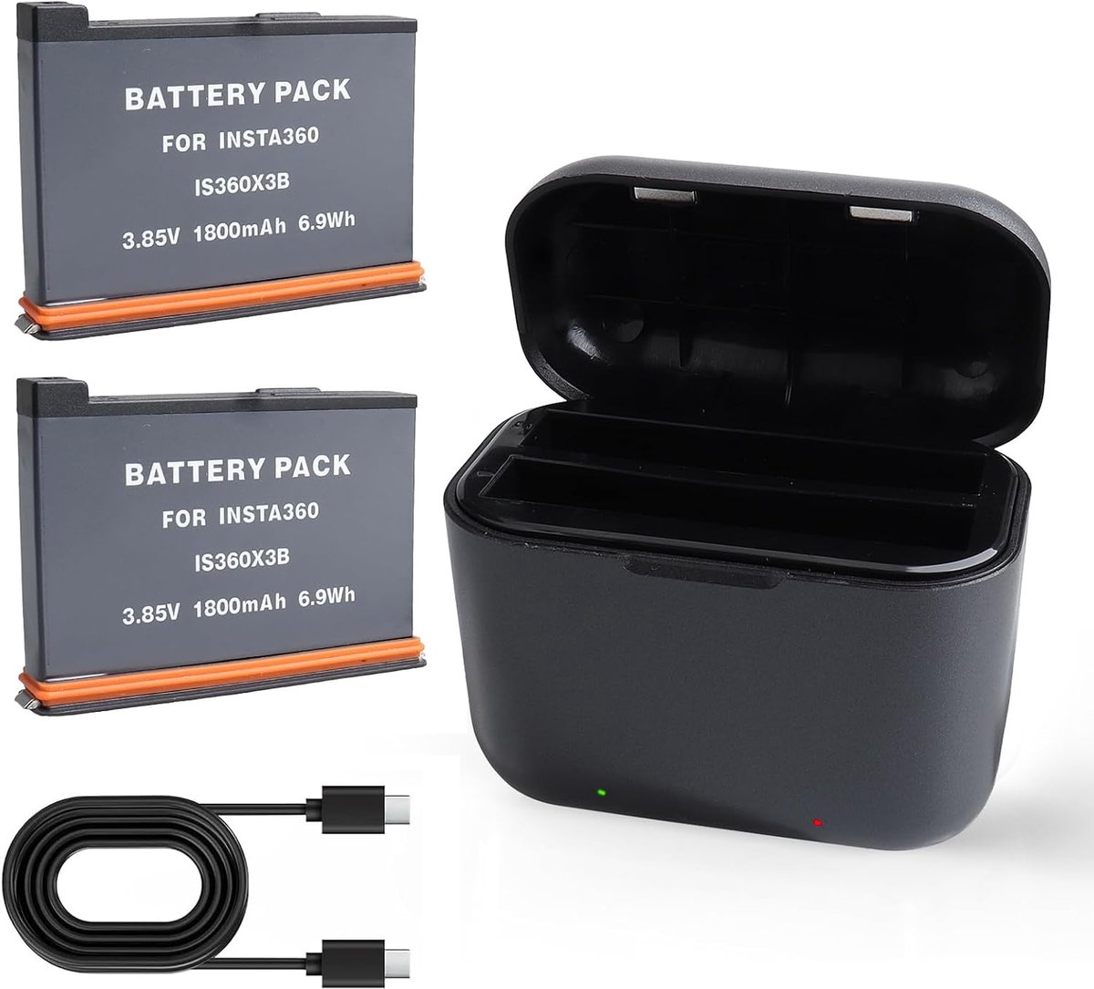 2 accu's 360 x 5 2800 mAh met USB-lader met 2 sleuven, accessoires, LCD-display, toont de laadstatus van de accu - ShopVlot
